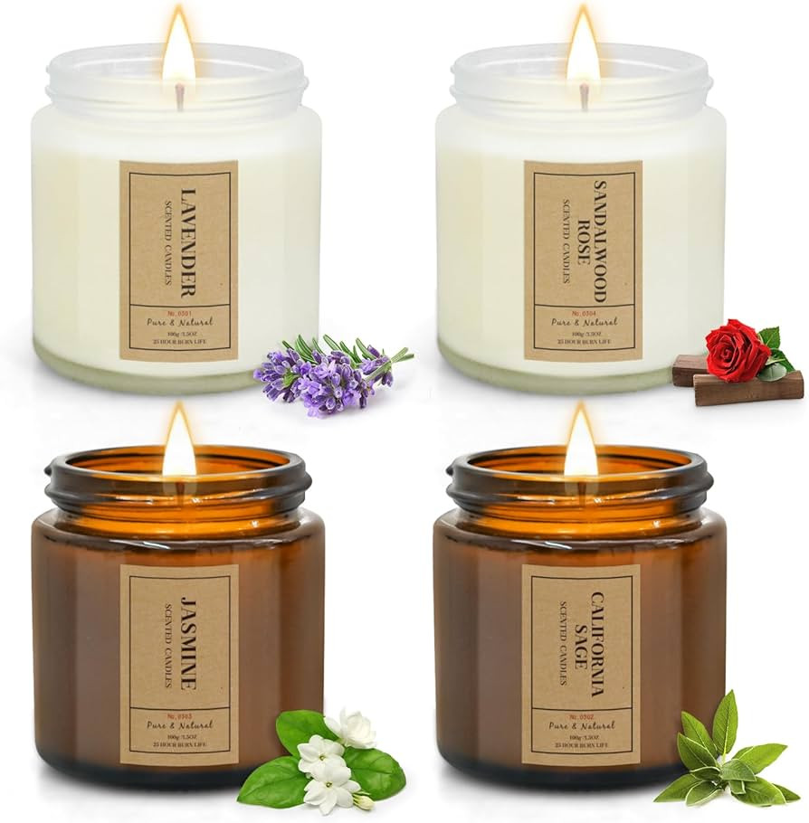 4 Pack Candles for Home Scented, Lavender Candles Gifts Set for Women, Soy Wax Long Lasting White... | Amazon (US)