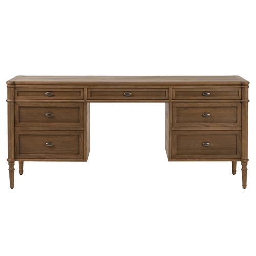 Tacorey Rustic Lodge Brown Solid Oak Wood 7 Drawer Executive Desk | Kathy Kuo Home