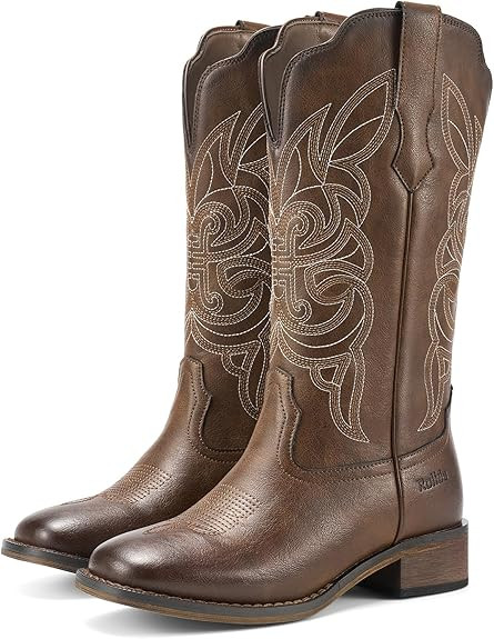 Rollda Cowgirl Boots Cowboy Boots for Women Square Toe Mid Calf Western Boots Ladies Fashion Boot... | Amazon (US)