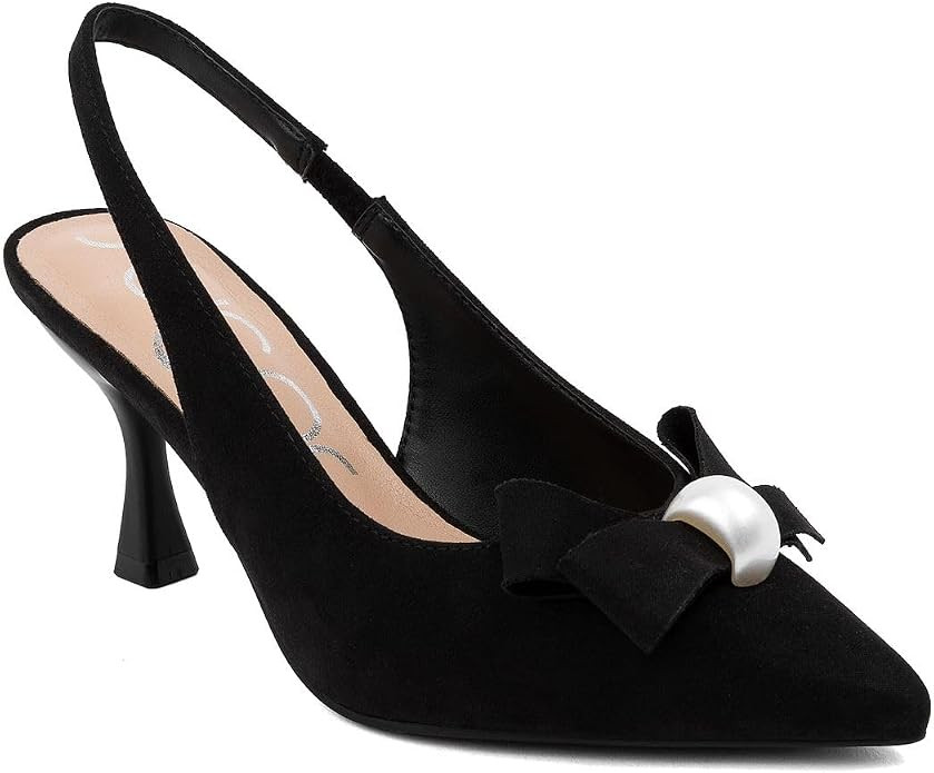 Sugar Women’s Slingback Kitten Heels – Pointed Toe Dress Shoes with Pearl or Bow Detail, Low ... | Amazon (US)