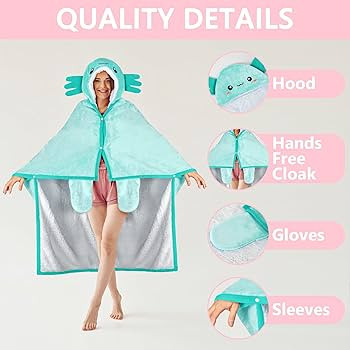 Axolotl Wearable Hooded Blanket for Adults - Super Soft Warm Cozy Plush Flannel Fleece & Sherpa H... | Amazon (US)