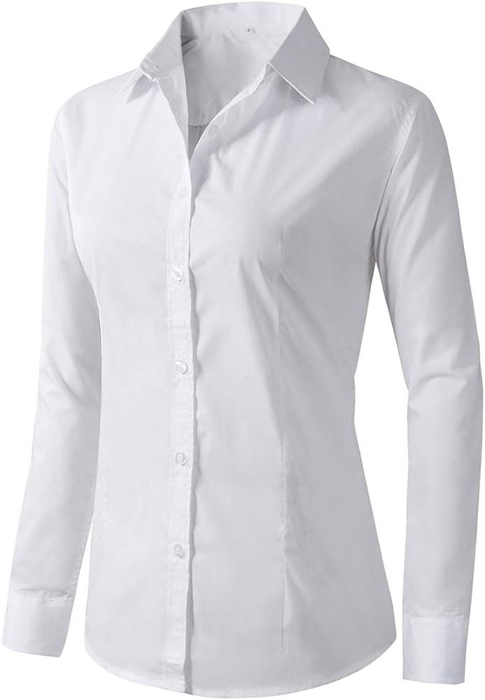 Women's Formal Work Wear White Simple Shirt | Amazon (US)
