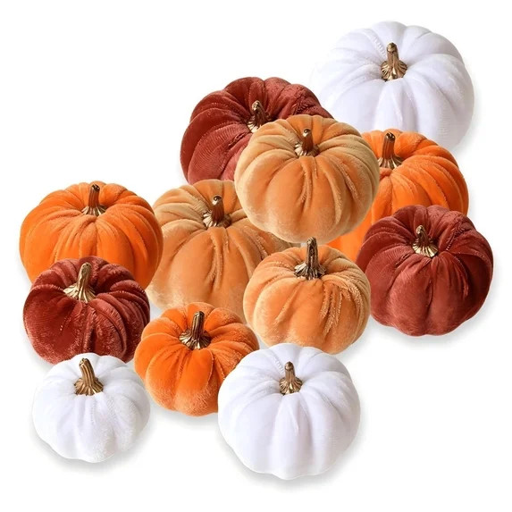 12 Pcs Assorted Small Harvest Faux Velvet Pumpkins Decorative Fabric Foam Pumpkins in Rust Orange... | Walmart (US)