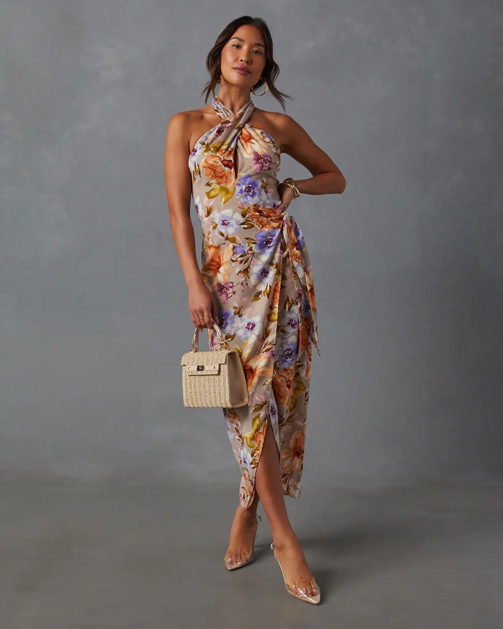 Floral Beauty Twist Front Halter Midi Dress | VICI Collection