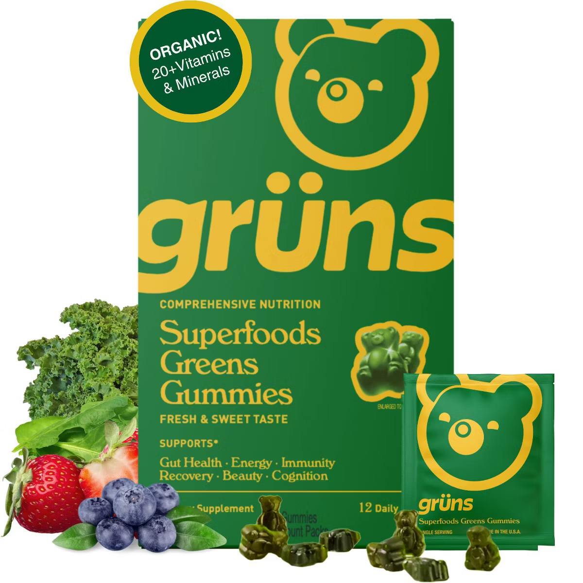 Grüns Adult Low Sugar Superfoods Greens Gummies - 96ct/12 Servings | Target
