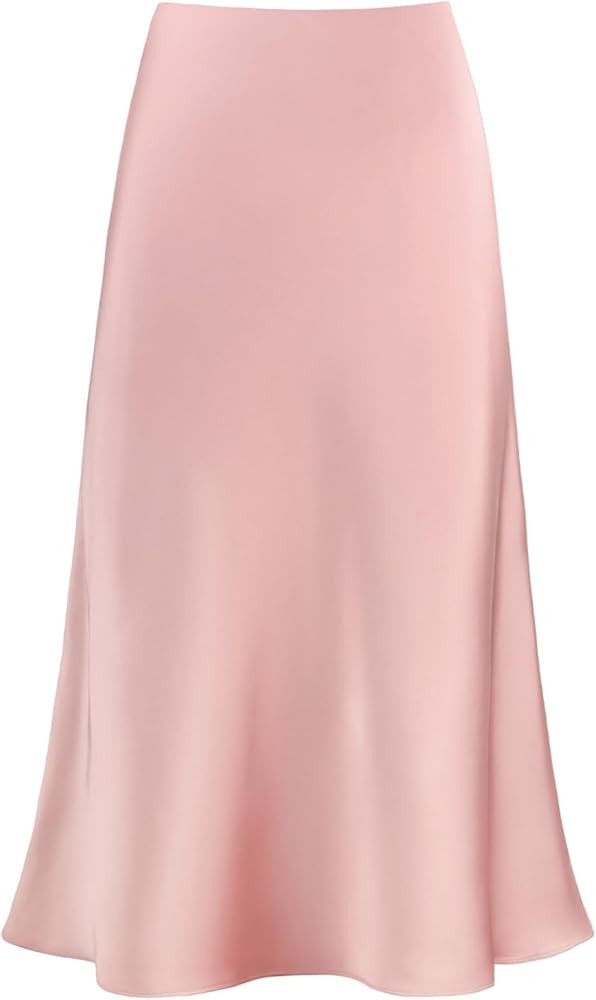 Modegal Women's Satin High Waist Hidden Elasticized Waistband Flared Casual A Line Midi Skirt | Amazon (US)