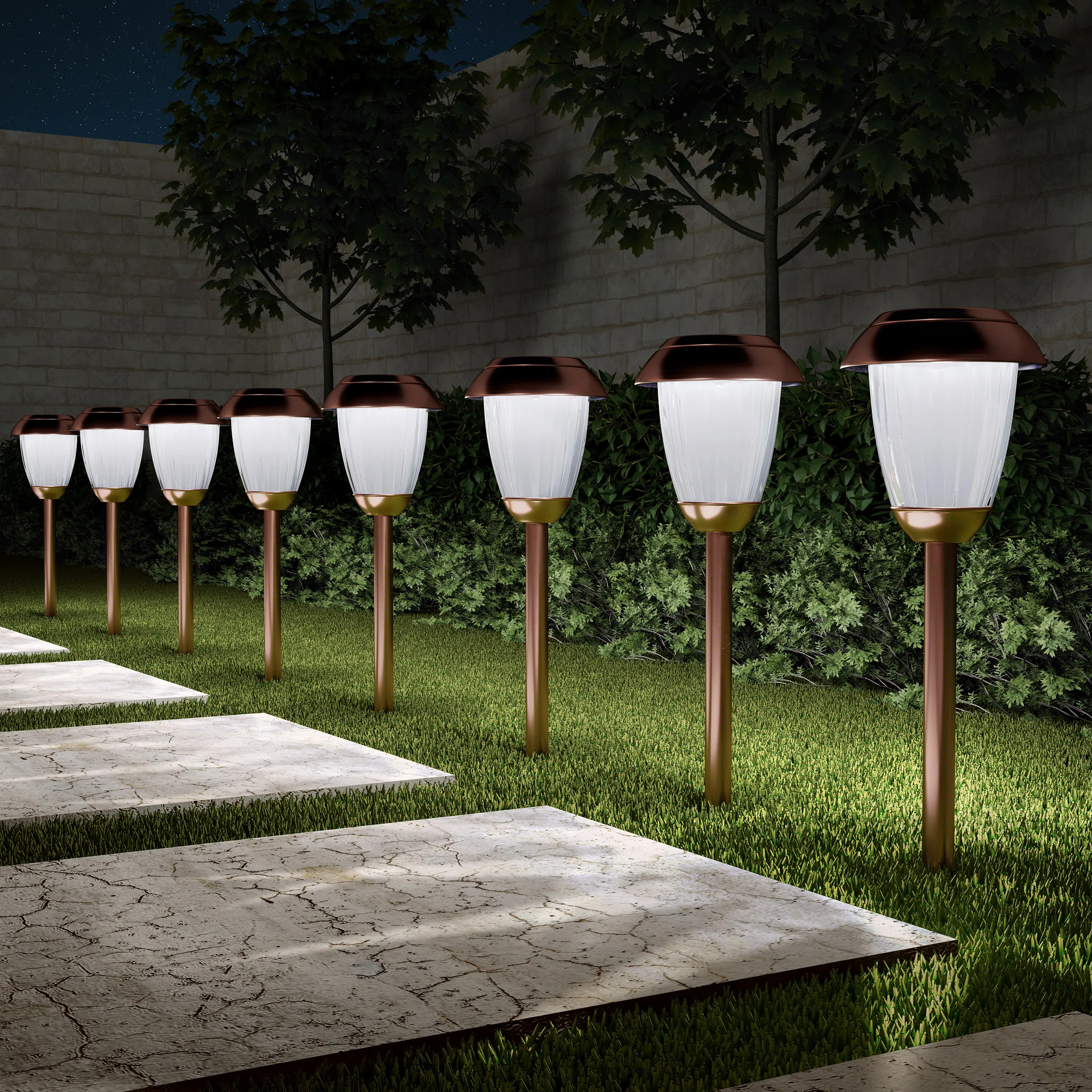 Pure Garden 8 Solar Outdoor Lights - 16-Inch-Tall Stainless-Steel Stake Lights for Gardens, Walkw... | Wayfair North America