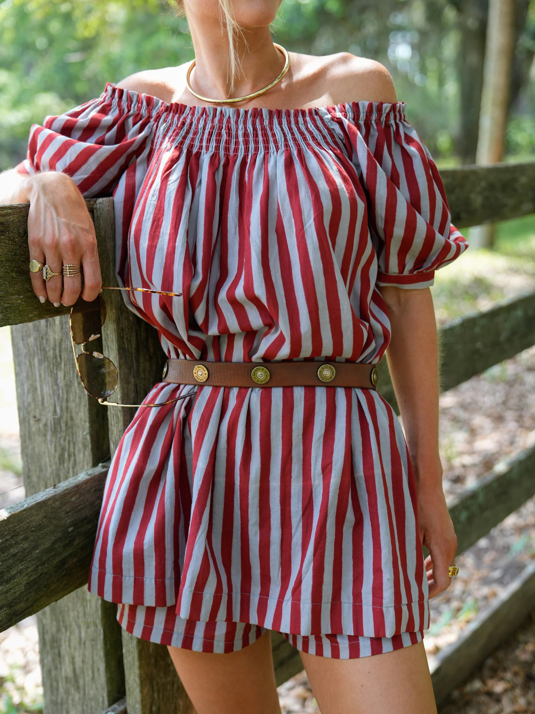 The Sweet and Short Set - Crimson Grey Stripe | Darling Loungewear