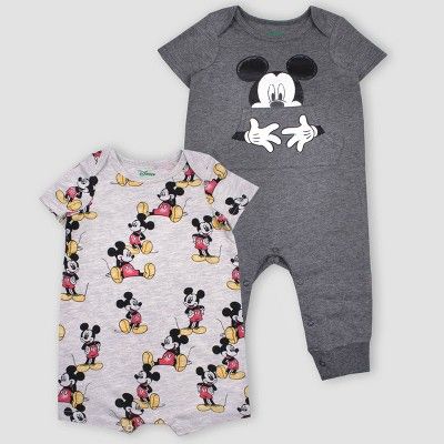 Baby Boys' 2pk Disney Mickey Mouse Short Sleeve Romper - Gray | Target