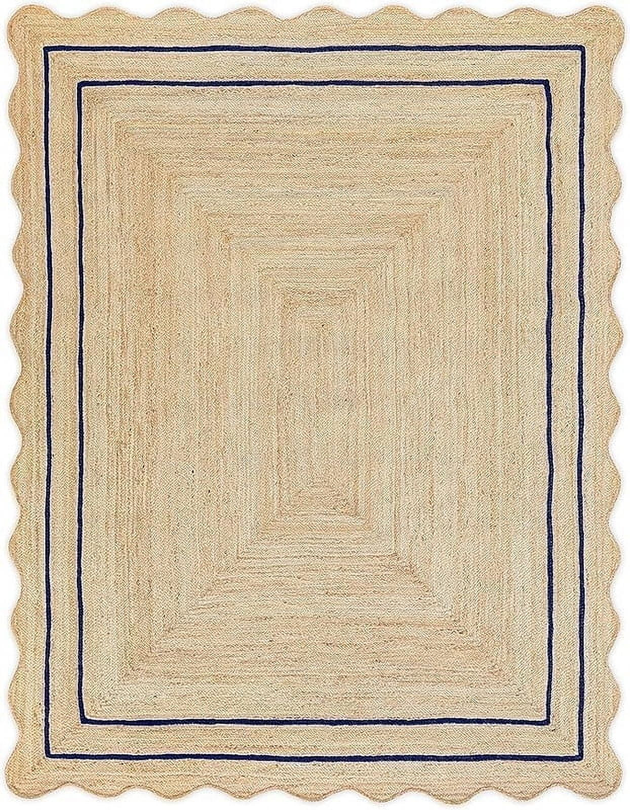 KLAVATE Natural Jute Wave Edge Hand Braided Scalloped Farmhouse Entryway Jute Rug - Walmart.com | Walmart (US)