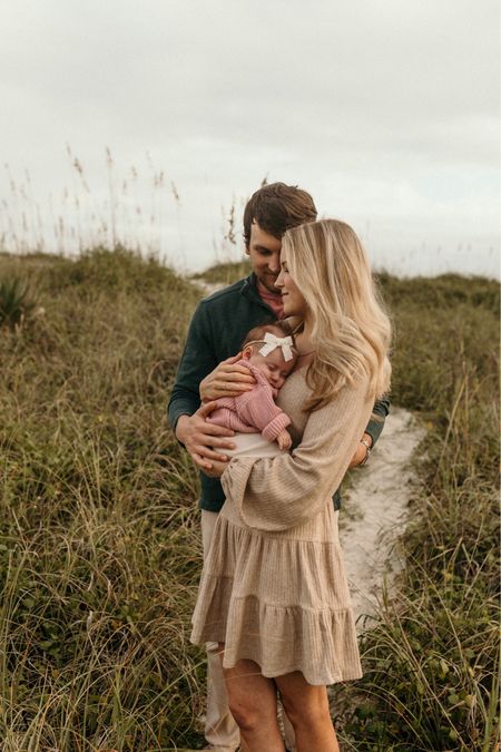 What we wore for our family photos. 

I’m wearing an xs in this sweater dress. 

Caroline’s embroidered sweater is the “dusty rose” color with cream writing 

Linking similar options for Jordan’s outfit! 

Holiday photos, beach photos 

#LTKbaby #LTKfamily #LTKstyletip
