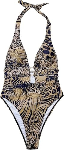 GORGLITTER Women's Cheetah Deep V Neck Sexy One Piece Bathing Suit Backless High Cut Leopard Mono... | Amazon (US)