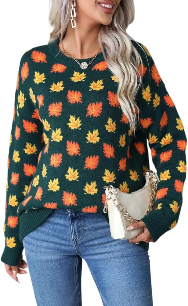 Halloween Knitted Pullover Sweaters Fall Winter Fashion Maple Leafs Pumpkin Clothes Fall Outfits ... | Amazon (US)