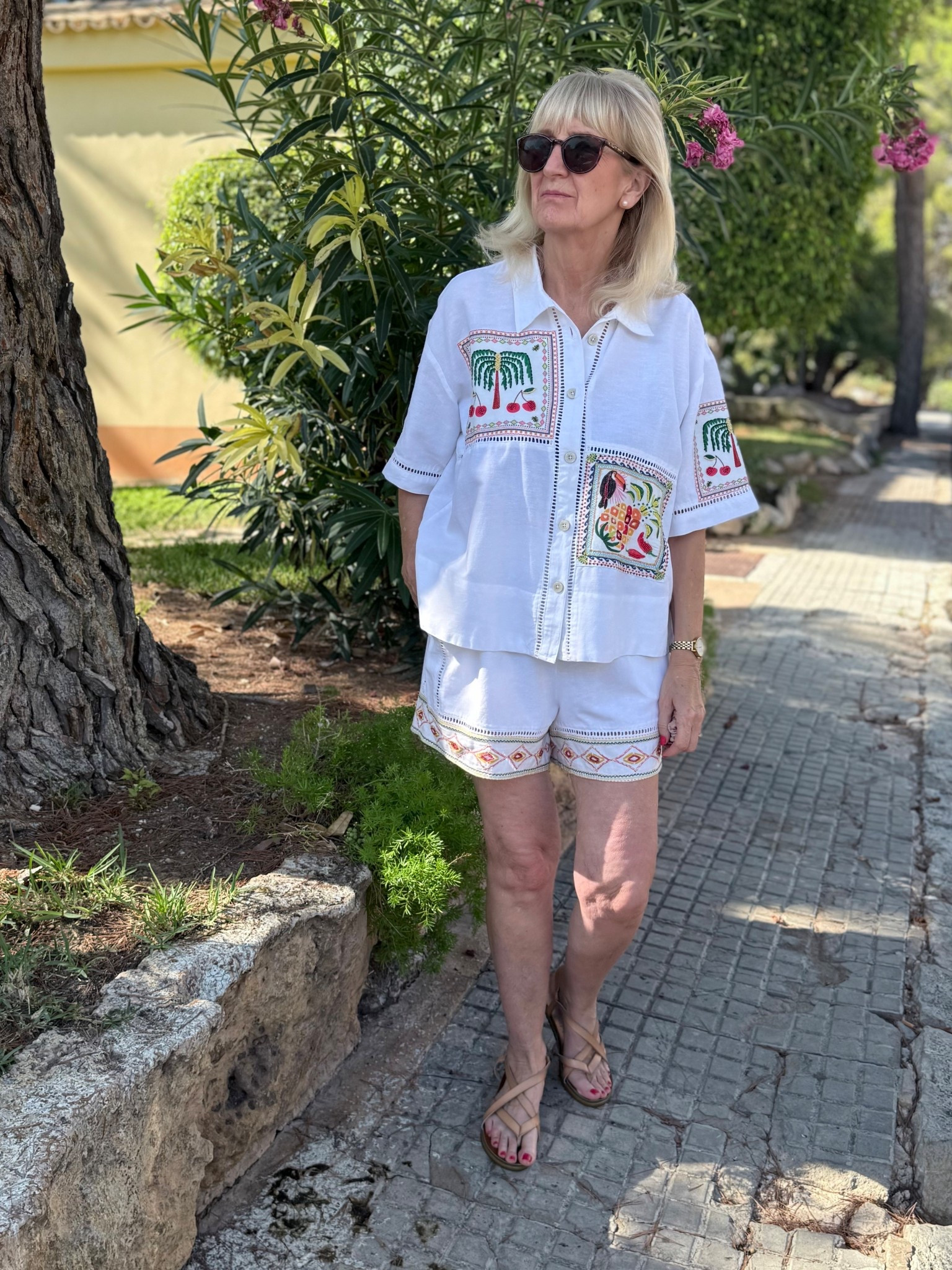 Holiday style wearing embroidered linen shorts coord 

#LTKtravel #LTKeurope #LTKuk