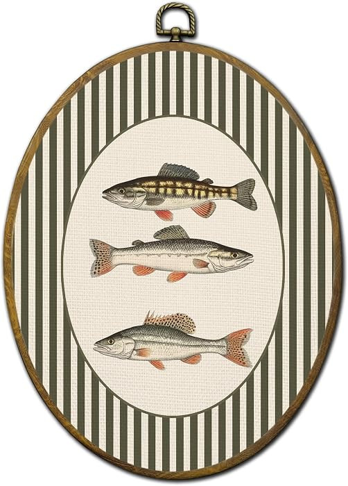 QZQE Coastal Beach Fish Nursery Oval Wall Art Decor Framed, Fishing Nursery Oval Canvas Prints, V... | Amazon (US)
