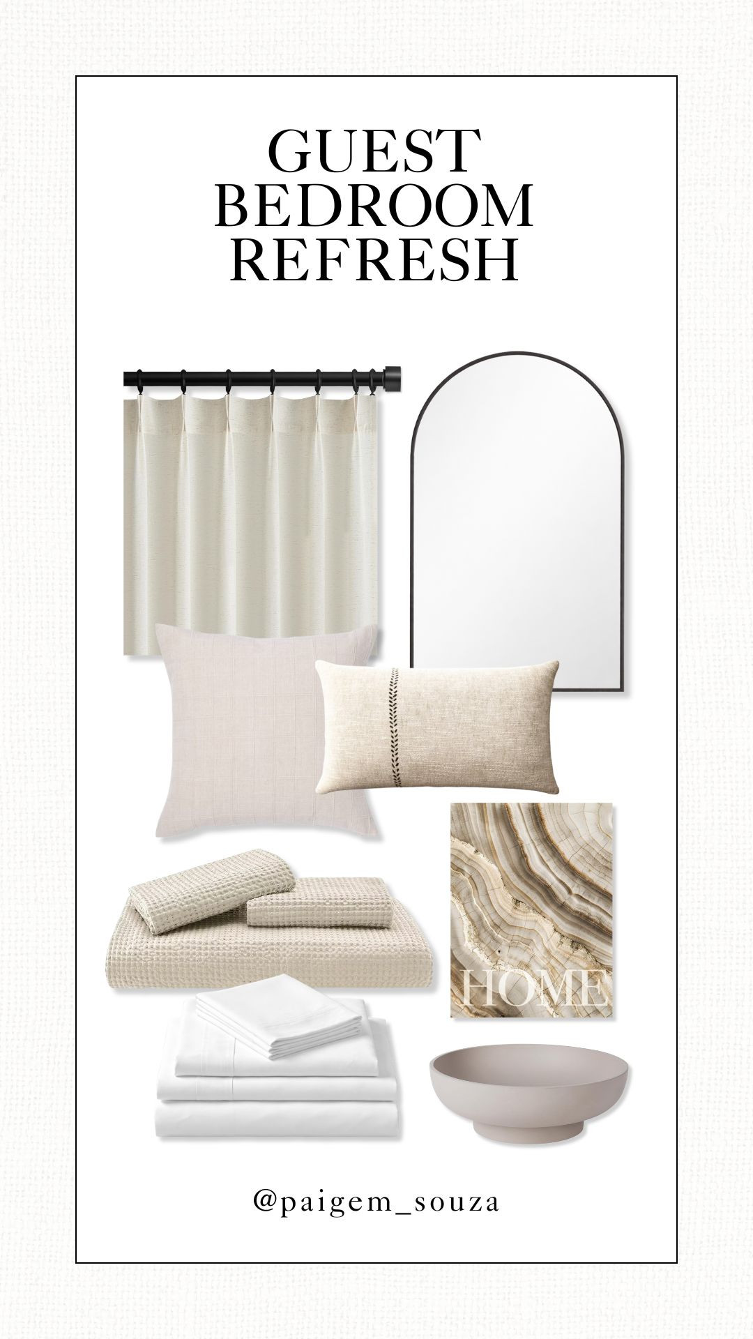 Guest bedroom refresh finds! Home decor, mirror, curtains, affordable home, Amazon, Target, sheets, neutral decor, modern organic. 

 

#LTKFindsUnder100 #LTKHome