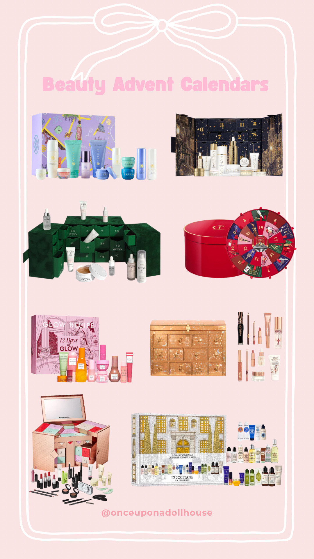 Beauty Advent Calendars! 

Mac cosmetics, Charlotte Tilbury, Glow recipe, Tatcha, Dr Barbara Strum, Christian Louboutin, EVE LOM, L'Occitane advent makeup and skincare calendars

#LTKHoliday #LTKGiftGuide #LTKBeauty