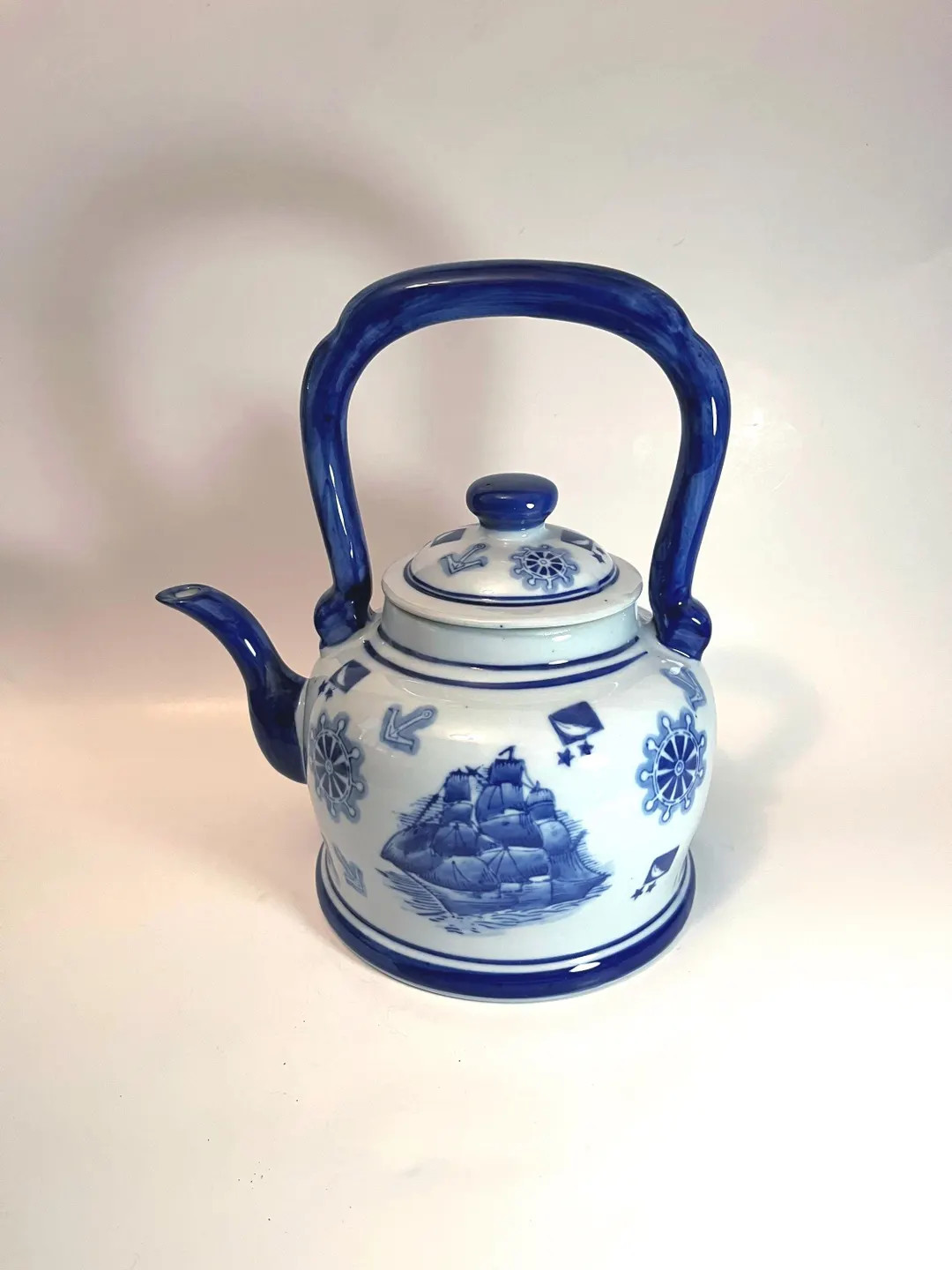Vintage Blue and White Nautical Teapot - Ship Design Porcelain Decor | Etsy (US)