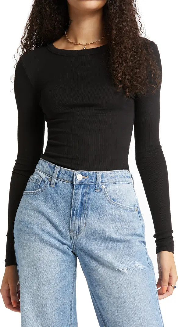 Long Sleeve Rib Crewneck T-Shirt | Nordstrom Rack
