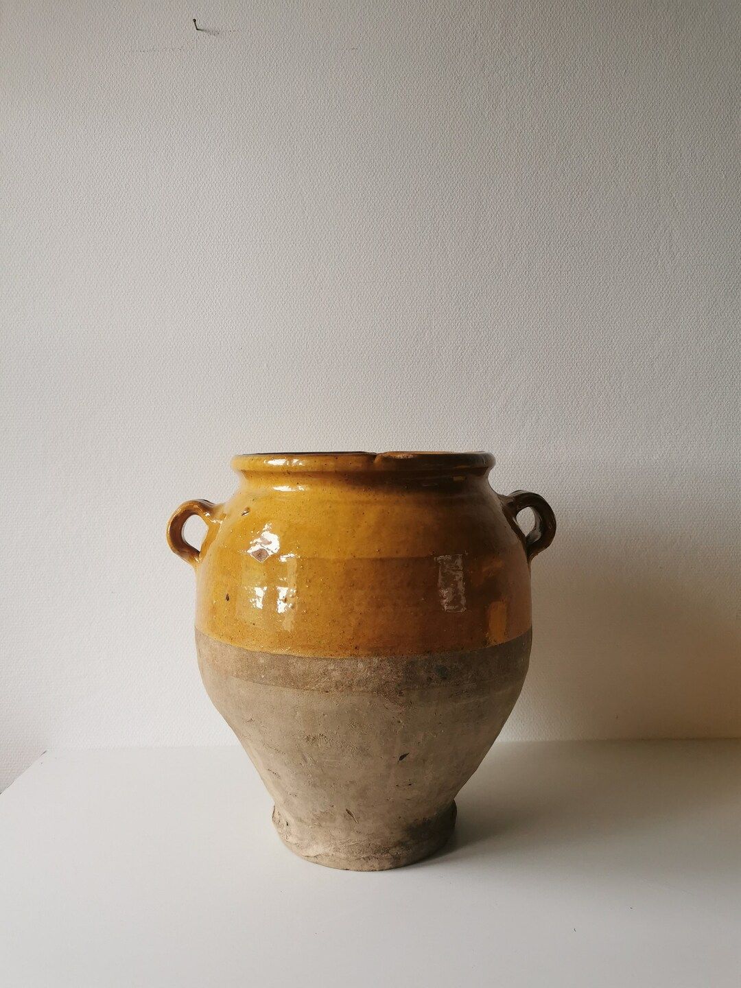 French antique confit pot, medium sized tetracota 19th century pottery, yellow glaze, farmhouse, ... | Etsy (US)