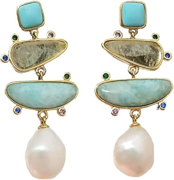 Yomisa Boho Dangle Earrings for Women Gold Silver,Statement Earrings Amethyst Jade Pearl Drop Dan... | Amazon (US)