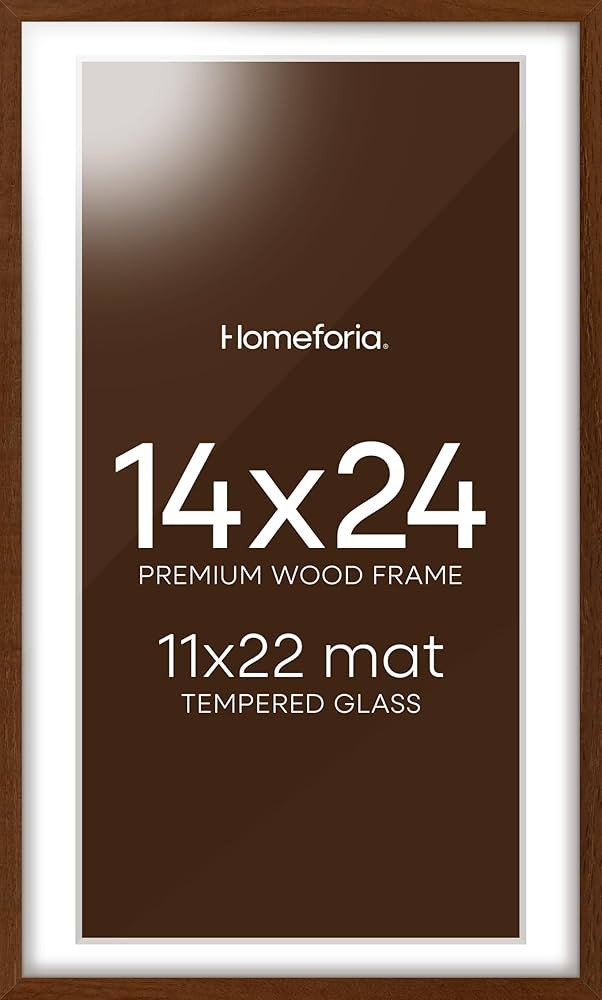 Homeforia 14x24 Picture Frame Brown, High End Dark Oak 14x24 Poster Wood Frame with Mat 11x22 for... | Amazon (US)