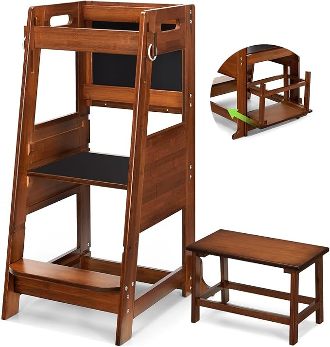 TOETOL Bamboo Toddler Step Stool Learning Kitchen Stool Standing Tower for Toddler Kitchen Counte... | Amazon (US)