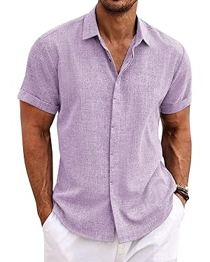 COOFANDY Men's Linen Shirts Short Sleeve Casual Shirts Button Down Shirt for Men Beach Summer Wed... | Amazon (US)