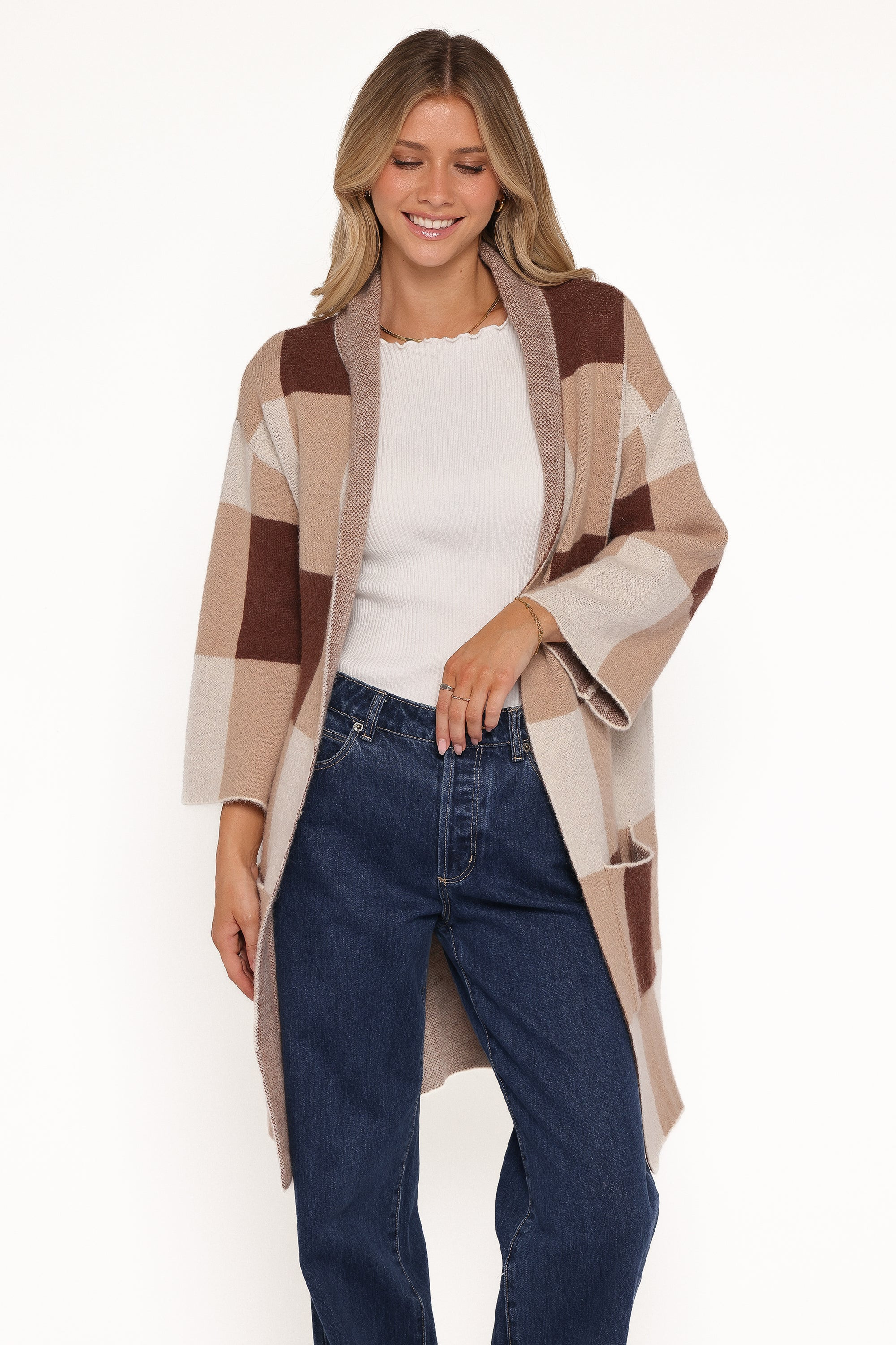 Ecoya Long Cardigan - Brown Plaid | Petal & Pup (US)