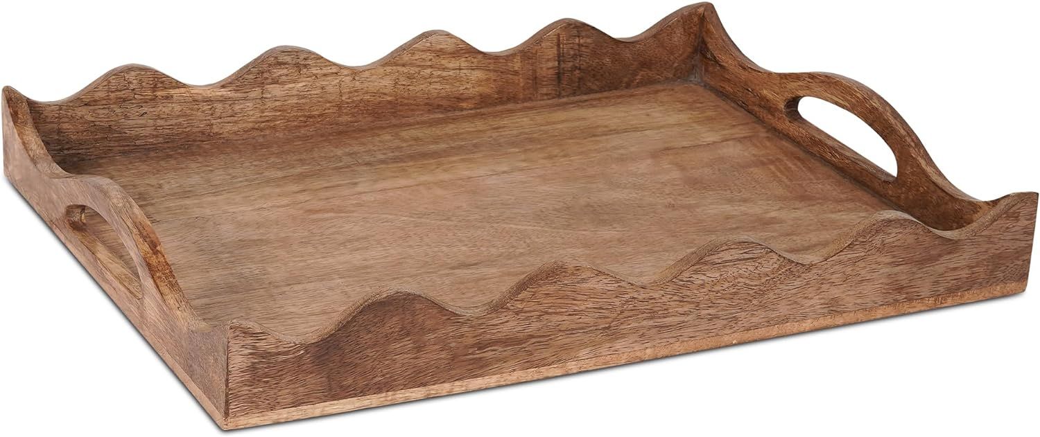 Scallop Coffee Table Tray (Natural Finish) - “Scallop” - Wood Serving Tray w/Handles for Brea... | Amazon (US)