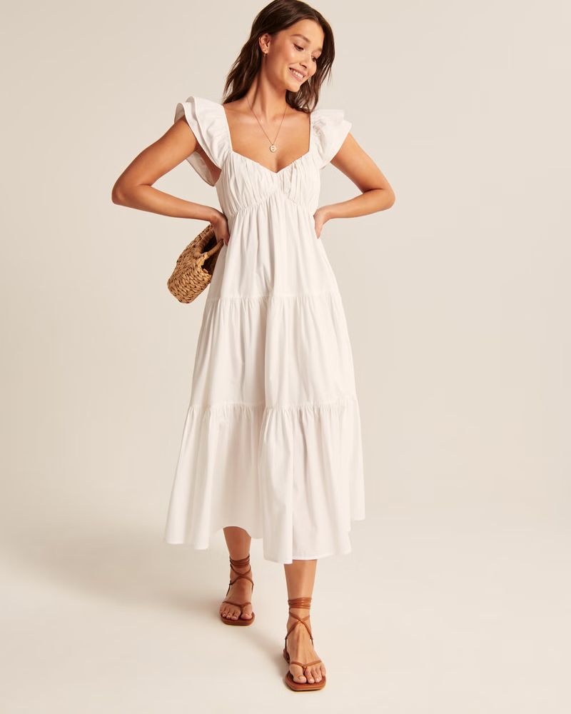 Women's Ruffle Sleeve Poplin Midaxi Dress | Women's | Abercrombie.com | Abercrombie & Fitch (US)