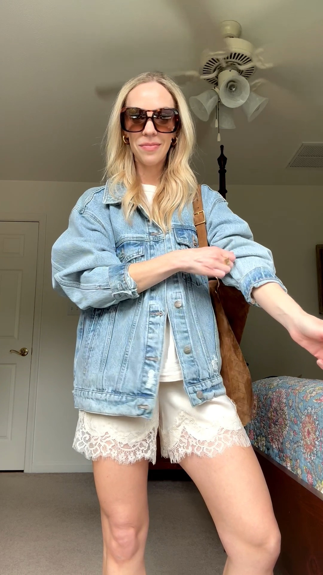 Styling lace shorts with boxy tee and oversized denim jacket

#LTKSeasonal #LTKSaleAlert #LTKOver40