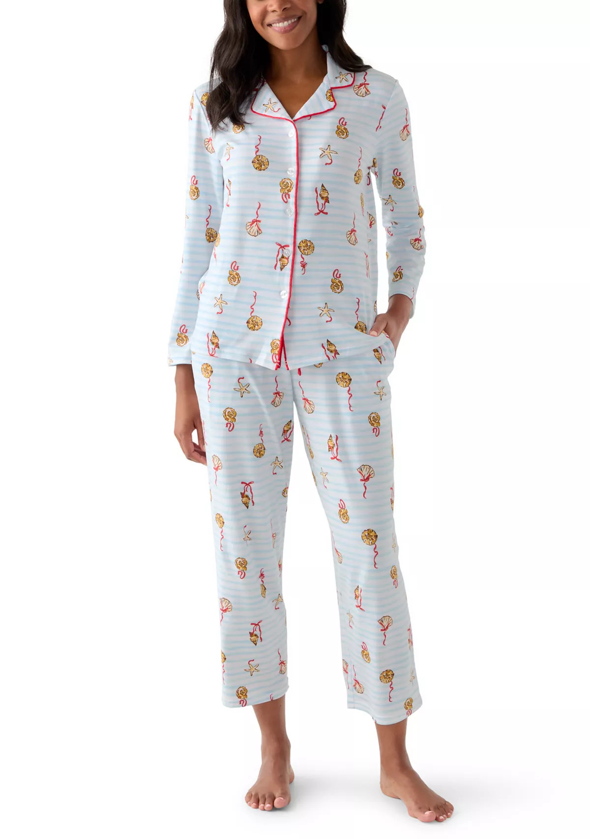Women’s Shell Stripe Notch Pajama Set | Belk