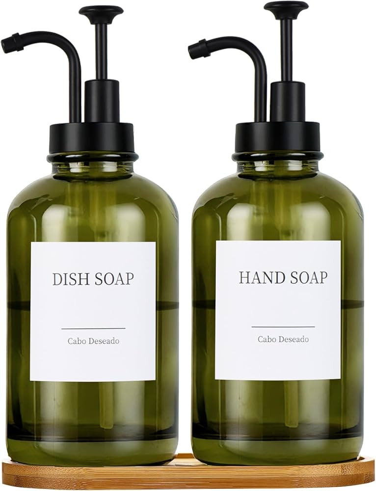 Glass Soap Dispenser with Pump, Dish and Hand Soap Dispenser for Kitchen Bathroom Set, Clear Glas... | Amazon (US)