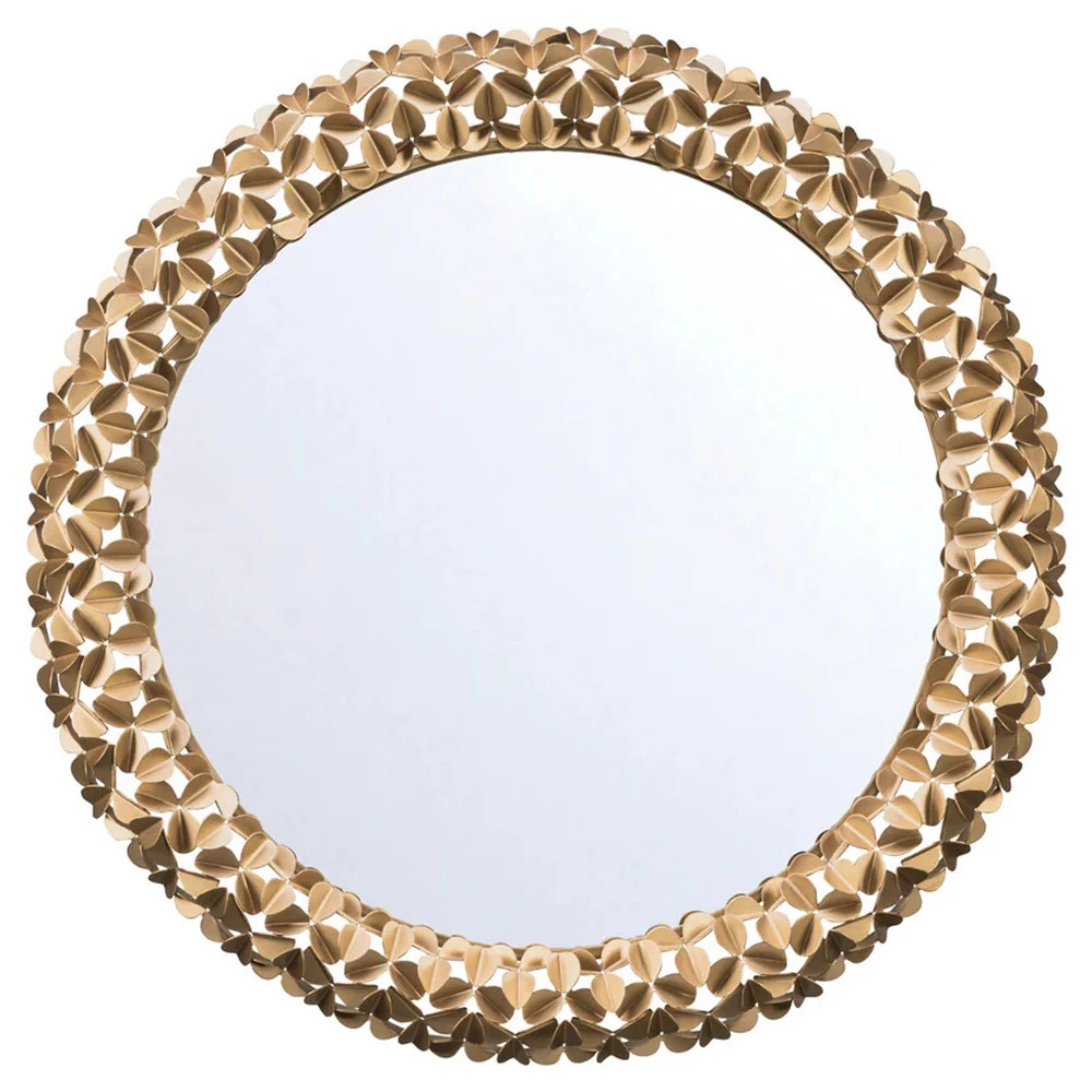 Codara Updated Traditional Gold Leaf Round Wall Mirror | Kathy Kuo Home