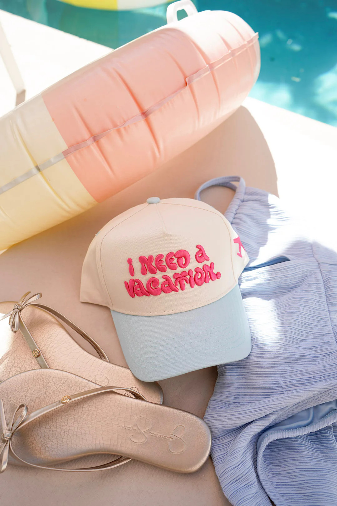 I Need a Vacation - Baby Blue Trucker Hat | KenzKustomz