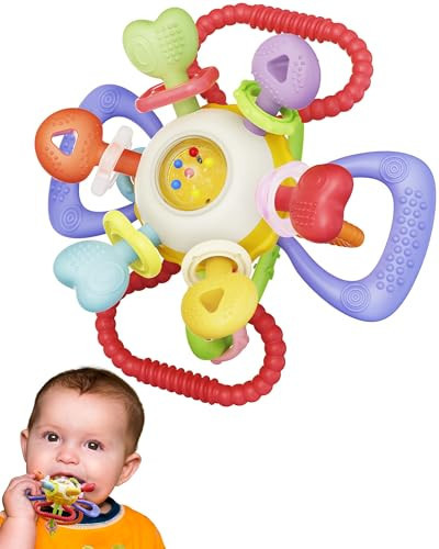 Baby Montessori Sensory Teething Toy - Safe, Multi-Functional BPA-Free Silicone Teether for Babies 0-12 Months - Teething Relief & Fun Play with Rattle - Perfect Baby Toys for Boys & Girls | Amazon (US)