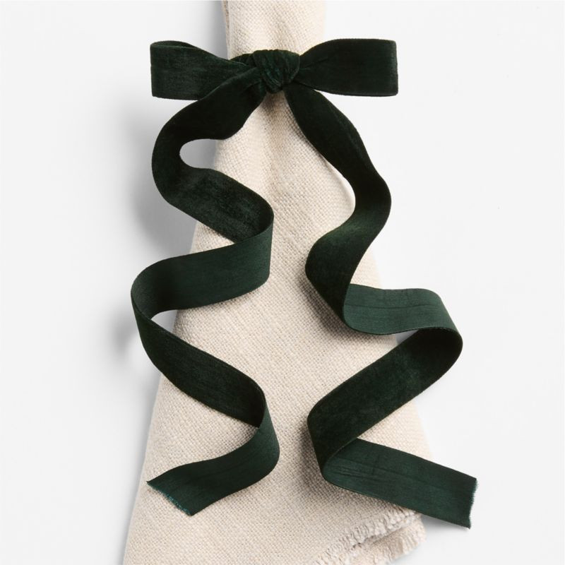 Green Velvet Bow Napkin Rings, Set of 4 | Crate & Barrel