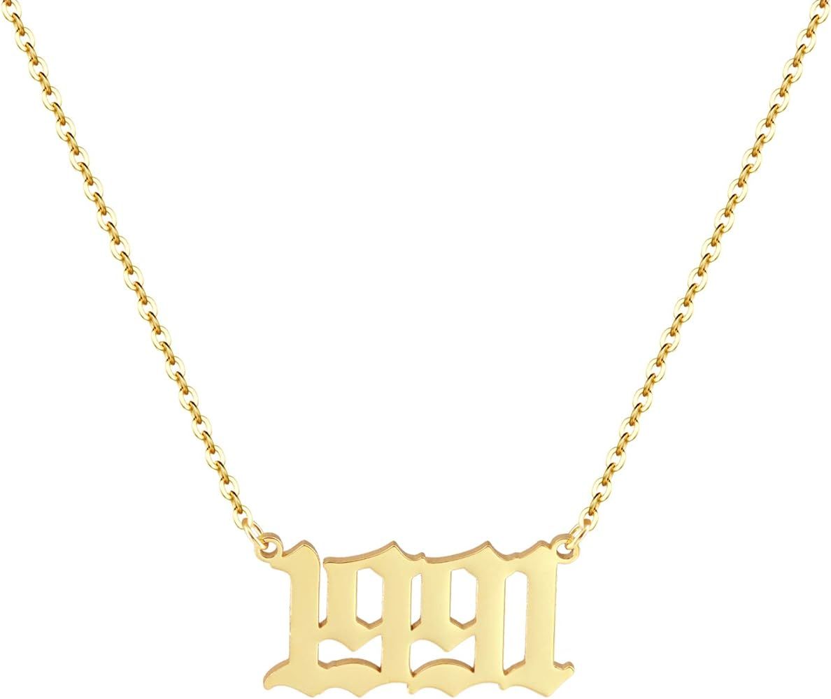 Aimber Birth Year Necklace 18K Gold Plated Birth Year Number Pendant Necklace Stainless Steel Bir... | Amazon (US)