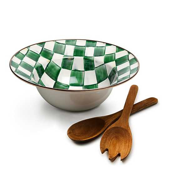Emerald Check Salad Serving Set | MacKenzie-Childs
