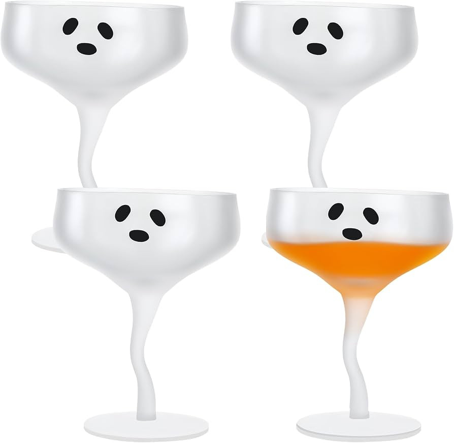 Baderke 4 Pcs Halloween Ghost Martini Glasses 13 oz Margarita Cups, Frosted | Amazon (US)