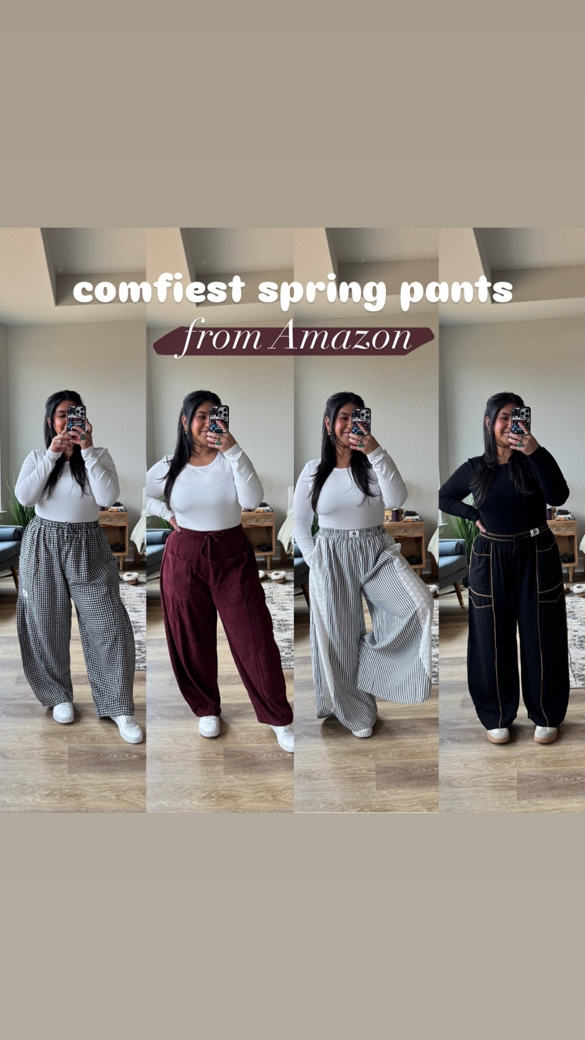 These pants are SO comfortable, very loose fitting and flowy throughout the entire leg. Short girl friendly! I’m 5’1”. Wearing a large in all of them. Also linking my favorite bodysuit (large also). 

#LTKOver40 #LTKMidsize #LTKPetite