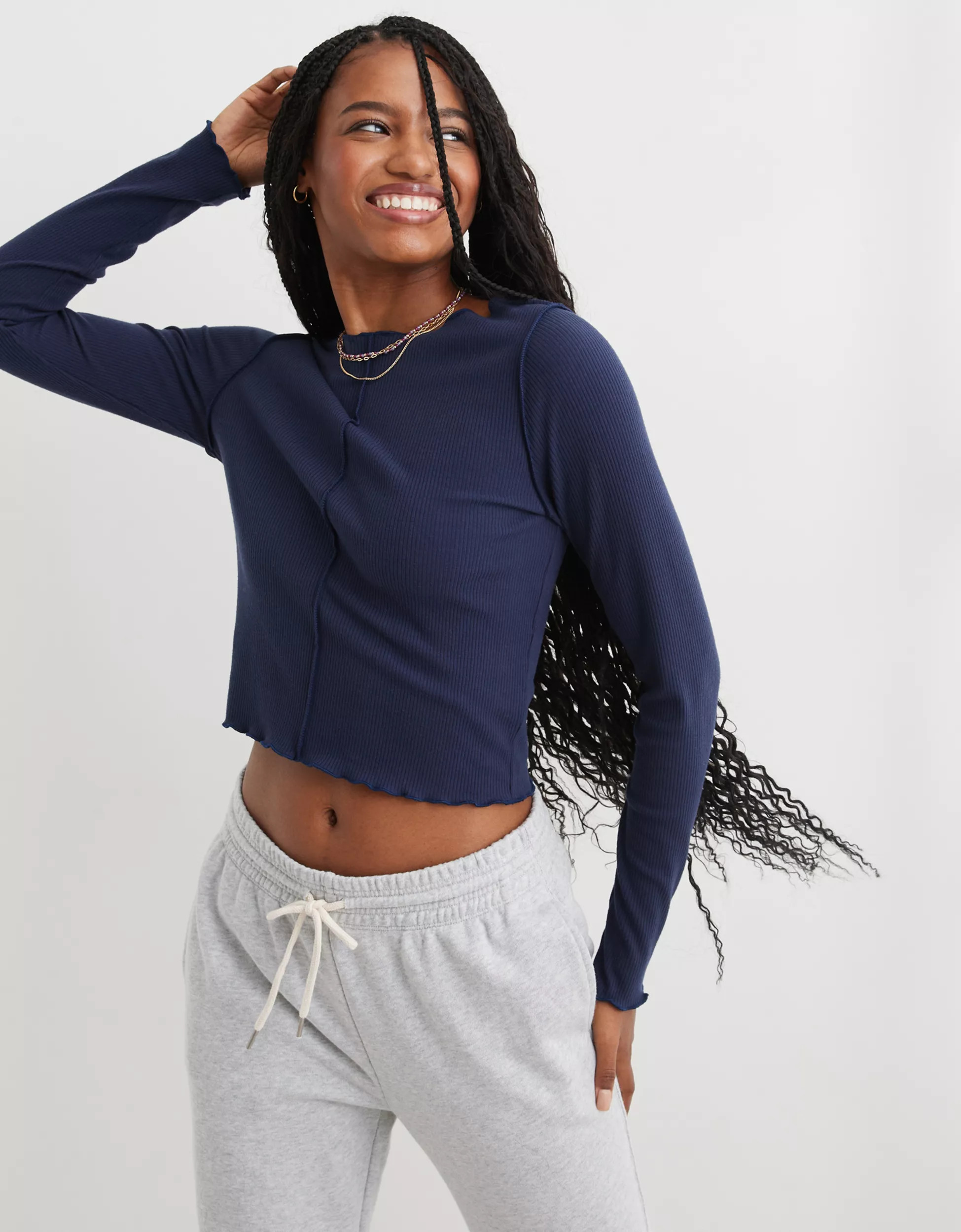 Aerie Long Sleeve Cropped Seam T-Shirt | Aerie