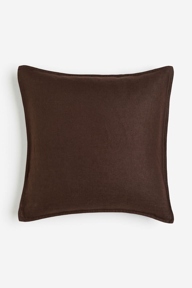 Washed Linen Cushion Cover - Dark chocolate brown - Home All | H&M US | H&M (US + CA)