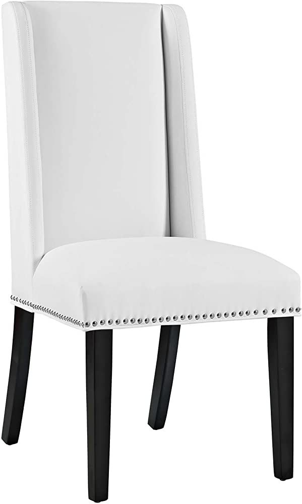 Modway MO- Baron Modern Tall Back Wood Faux Leather Upholstered, Dining Chair, White | Amazon (US)