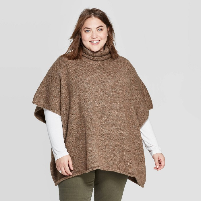 Women's Rolled Edge Poncho - Universal Thread™ Brown  One Size | Target