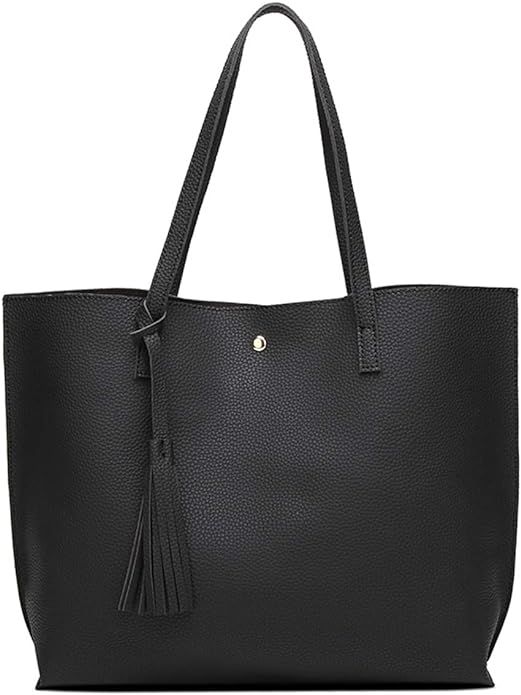 Dreubea Women's Soft Faux Leather Tote Shoulder Bag, Big Capacity Tassel Handbag | Amazon (US)
