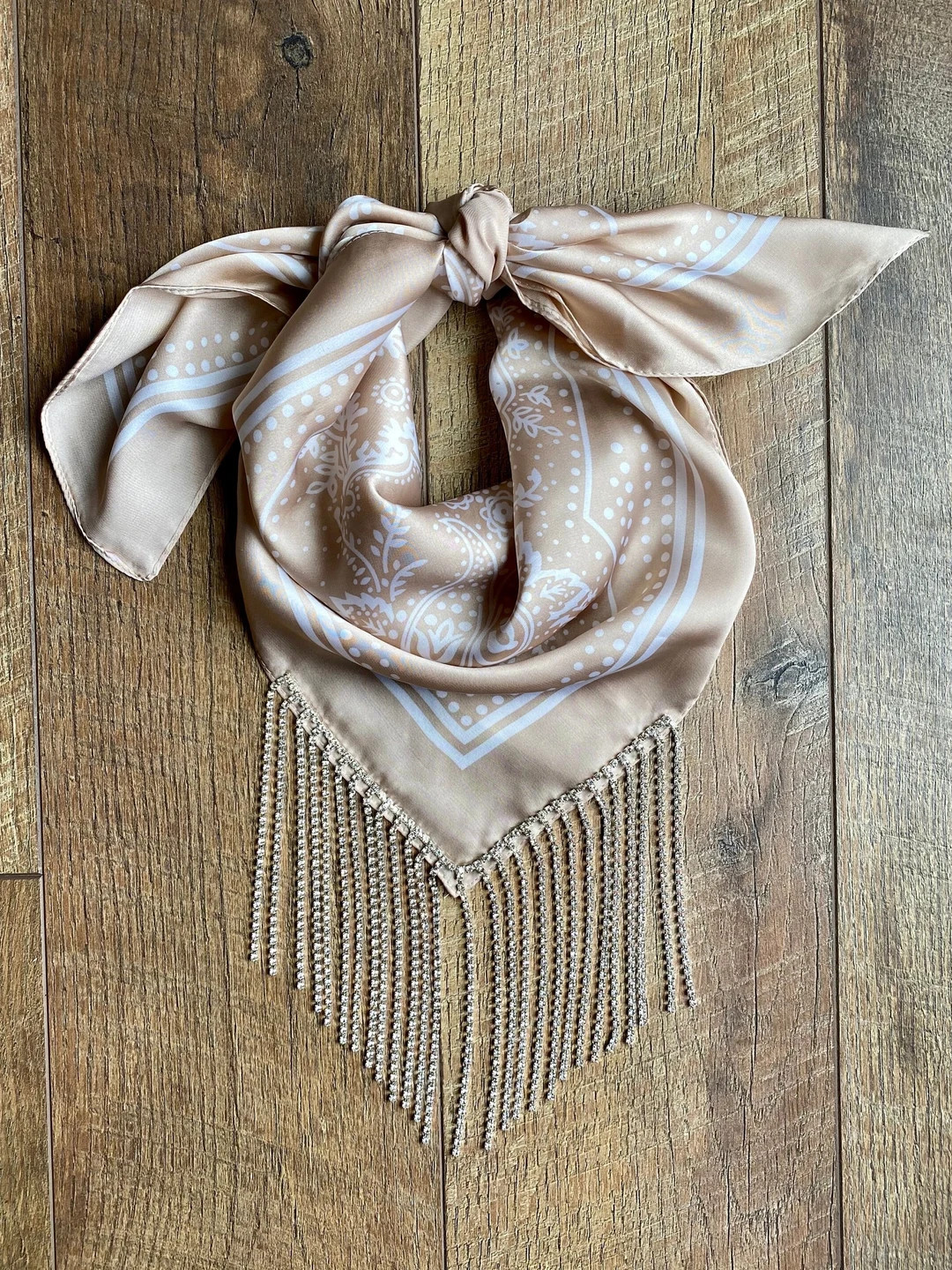 FREE SHIPPING, Champange Satin Bandana with REAL Rhinestone Fringe, Cowgirl, Western, Bling | Etsy (US)
