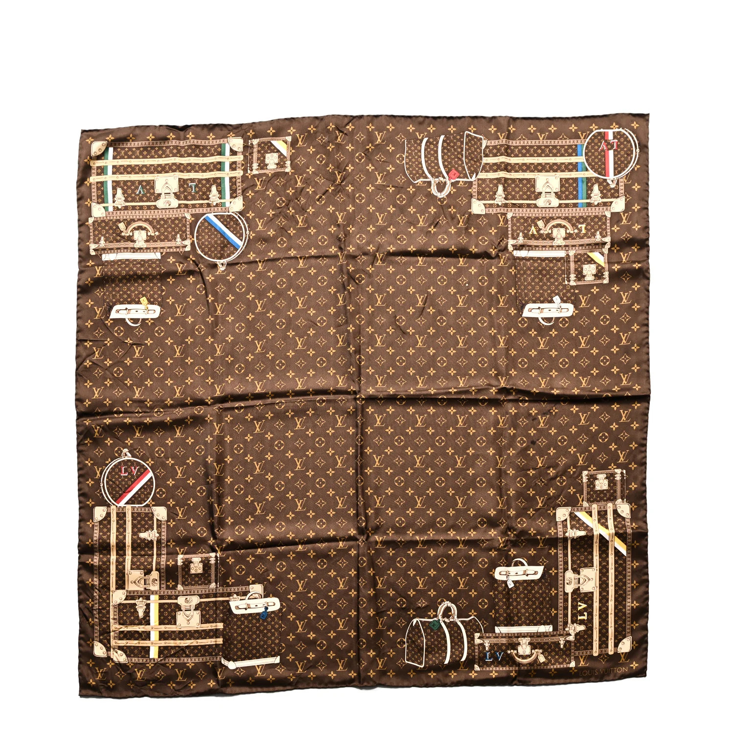 Silk Monogram Trunks Square Scarf Marroon | FASHIONPHILE (US)