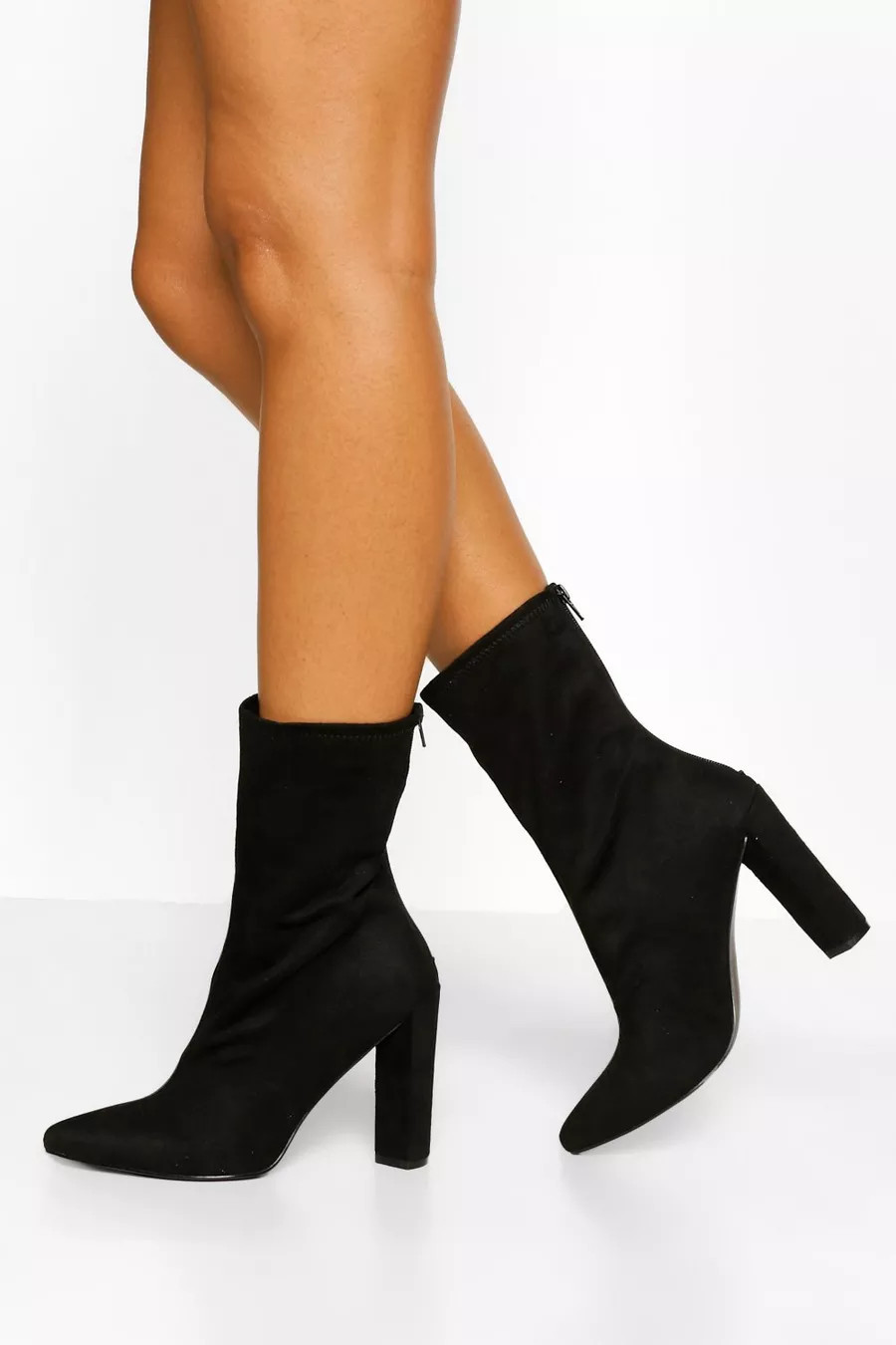 Pointed Block Heel Sock Boots | Boohoo.com (UK & IE)
